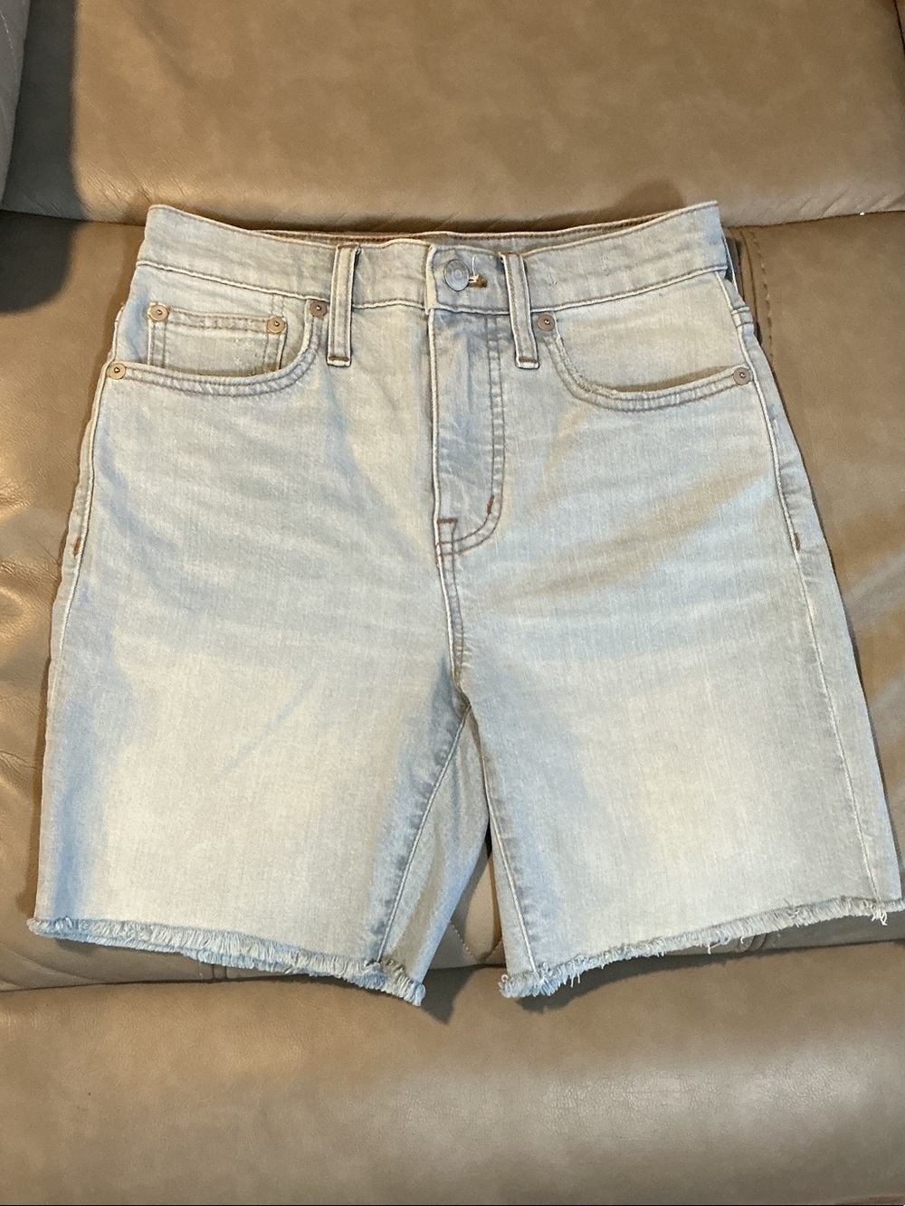 Madewell Light Blue Denim Bermuda Shorts with Raw Hem